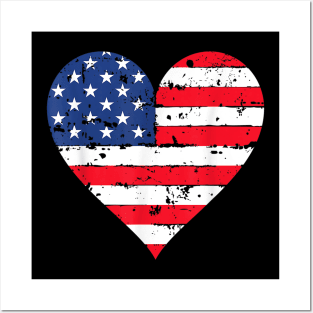 American Flag Heart 4th of July USA Patriotic Pride T-Shirt Posters and Art